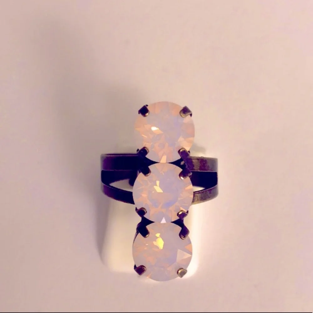 Pink Opal + Antique Brass Crystal Statement Ring